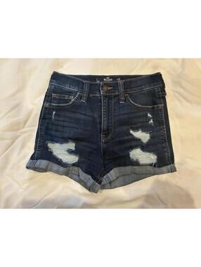 Hollister Womans Sz1 High Rise Distressed Y2K Cuffed Slim Fit Denim Shorts